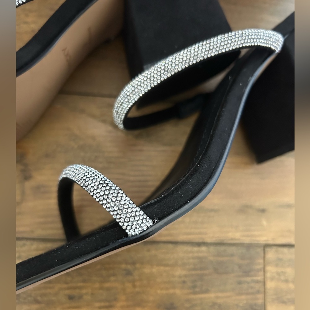 LISA VICKY Mood Pavé Block Heel Slide Black and Rhinestones Women's Sandals - Picture 11 of 16